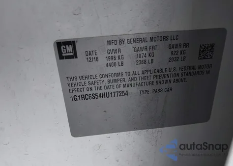 2017 Chevrolet Volt Lt from USA, damaged, VIN 1G1RC6S54HU177254